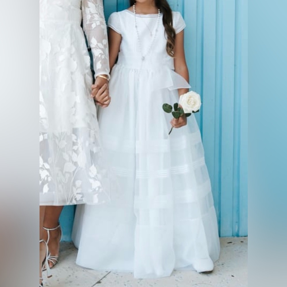 Elegant White First Holy Communion Dress with Petticoats and shoes
